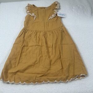 Carter's Sundress Girls 6 Yellow Linen Blend Flutter Ruffle Sleeve Scallop Hem